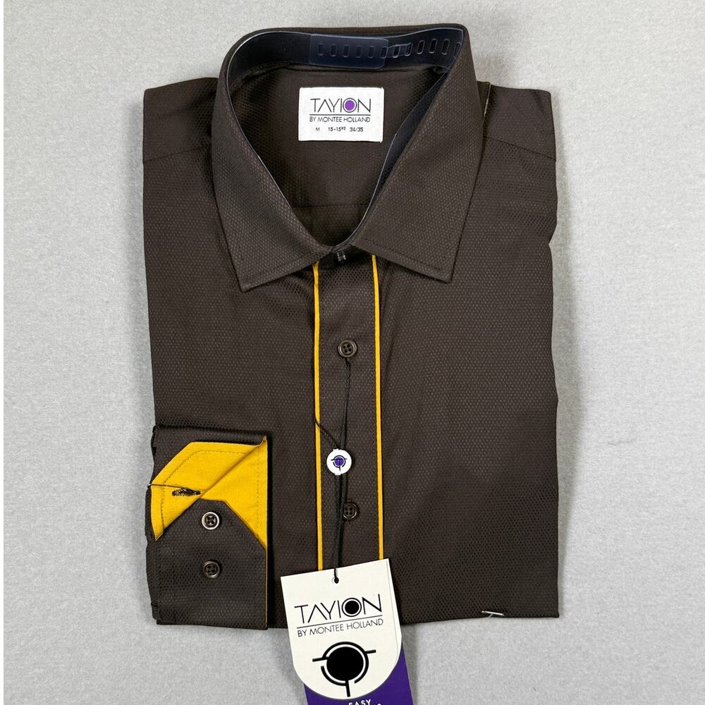 Tayion Men's Slim-Fit Trim Solid Dress Shirt brown/gold 15-15.5 34-35 $60
